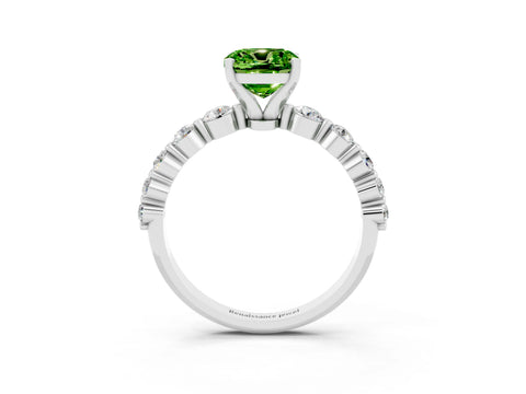 White gold Cushion Cut Solitaire Peridot Ring with Pave Band and Four-Prong Setting_3
