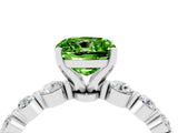 White gold Cushion Cut Solitaire Peridot Ring with Pave Band and Four-Prong Setting_4