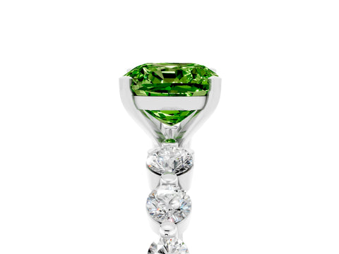 White gold Cushion Cut Solitaire Peridot Ring with Pave Band and Four-Prong Setting_5