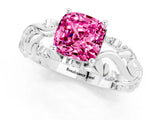 White gold Cushion Cut Solitaire Pink Sapphire Leaf-Inspired Vine Band Ring with Prong Setting_25