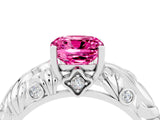 White gold Cushion Cut Solitaire Pink Sapphire Leaf-Inspired Vine Band Ring with Prong Setting_28