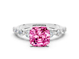 White gold Cushion Cut Solitaire Pink Sapphire Ring with Pave Band and Four-Prong Setting_24