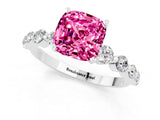 White gold Cushion Cut Solitaire Pink Sapphire Ring with Pave Band and Four-Prong Setting_25