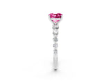 White gold Cushion Cut Solitaire Pink Sapphire Ring with Pave Band and Four-Prong Setting_26
