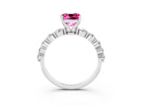 White gold Cushion Cut Solitaire Pink Sapphire Ring with Pave Band and Four-Prong Setting_27