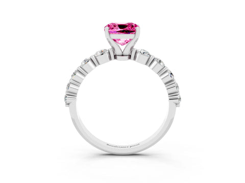 White gold Cushion Cut Solitaire Pink Sapphire Ring with Pave Band and Four-Prong Setting_27