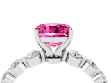 White gold Cushion Cut Solitaire Pink Sapphire Ring with Pave Band and Four-Prong Setting_28