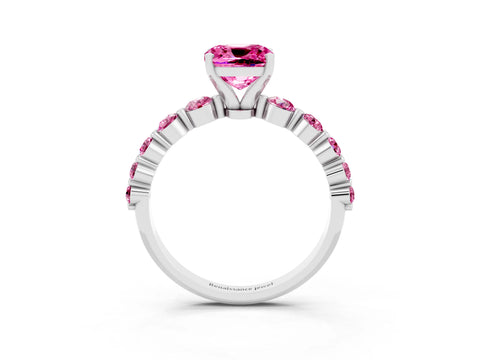 White gold Cushion Cut Solitaire Pink Sapphire Ring with Pave Band and Four-Prong Setting_3