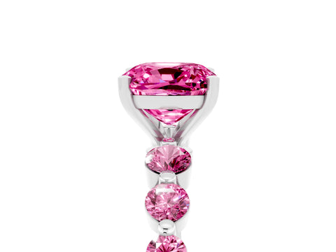 White gold Cushion Cut Solitaire Pink Sapphire Ring with Pave Band and Four-Prong Setting_5