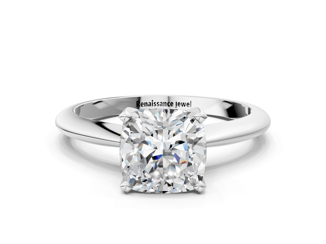 White gold Cushion Cut Solitaire Ring with Four-Prong Setting on a Classic Band_89