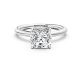 White gold Cushion Cut Solitaire Ring with Thin Band and Four-Prong Setting_49
