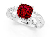 White gold Cushion Cut Solitaire Ruby Leaf-Inspired Vine Band Ring with Prong Setting_1