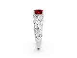 White gold Cushion Cut Solitaire Ruby Leaf-Inspired Vine Band Ring with Prong Setting_2