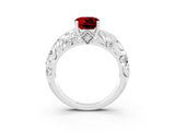 White gold Cushion Cut Solitaire Ruby Leaf-Inspired Vine Band Ring with Prong Setting_3