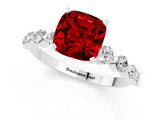 White gold Cushion Cut Solitaire Ruby Ring with Pave Band and Four-Prong Setting_1