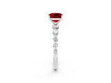 White gold Cushion Cut Solitaire Ruby Ring with Pave Band and Four-Prong Setting_2
