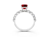 White gold Cushion Cut Solitaire Ruby Ring with Pave Band and Four-Prong Setting_3