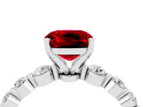White gold Cushion Cut Solitaire Ruby Ring with Pave Band and Four-Prong Setting_4