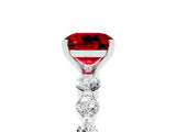 White gold Cushion Cut Solitaire Ruby Ring with Pave Band and Four-Prong Setting_5