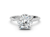 White gold Cushion Cut Solitaire Split Shank Pave Diamond Engagement Ring with Four-Prong Setting_470