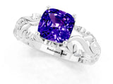 White gold Cushion Cut Solitaire Tanzanite Leaf-Inspired Vine Band Ring with Prong Setting_1