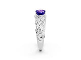 White gold Cushion Cut Solitaire Tanzanite Leaf-Inspired Vine Band Ring with Prong Setting_2