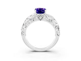 White gold Cushion Cut Solitaire Tanzanite Leaf-Inspired Vine Band Ring with Prong Setting_3