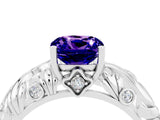 White gold Cushion Cut Solitaire Tanzanite Leaf-Inspired Vine Band Ring with Prong Setting_4