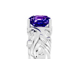 White gold Cushion Cut Solitaire Tanzanite Leaf-Inspired Vine Band Ring with Prong Setting_5