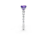 White gold Cushion Cut Solitaire Tanzanite Ring with Pave Band and Four-Prong Setting_2