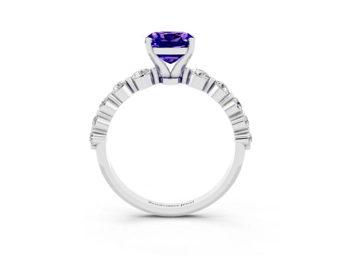 White gold Cushion Cut Solitaire Tanzanite Ring with Pave Band and Four-Prong Setting_3