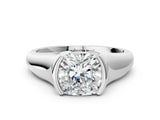 White gold Cushion Cut Solitaire Tension Set Diamond Ring with Split Shank Band_255