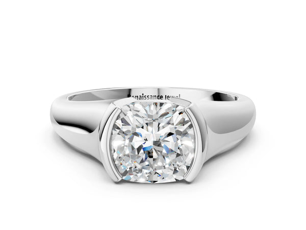 White gold Round Solitaire Tension Set Diamond Ring with Split Shank Band
