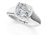White gold Cushion Cut Solitaire Tension Set Diamond Ring with Split Shank Band_256