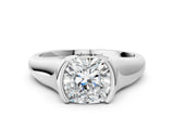 White gold Cushion Cut Solitaire Tension Set Diamond Ring with Split Shank Band_87