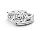 White gold Cushion Cut Solitaire Tension-Set Diamond Split Shank Ring_419