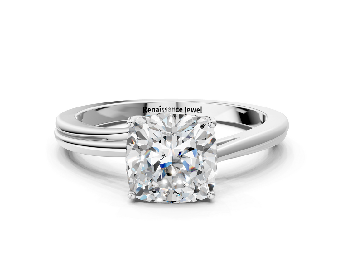 White gold Cushion Cut Solitaire Twist Band Ring with Four-Prong Setting_47
