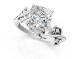 White gold Cushion Cut Solitaire Twist Engagement Ring with Leaf Accents and Prong Setting_20
