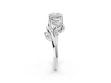 White gold Cushion Cut Solitaire Twist Engagement Ring with Leaf Accents and Prong Setting_21