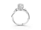 White gold Cushion Cut Solitaire Twist Engagement Ring with Leaf Accents and Prong Setting_22