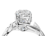 White gold Cushion Cut Solitaire Twist Engagement Ring with Leaf Accents and Prong Setting_23