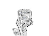 White gold Cushion Cut Solitaire Twist Engagement Ring with Leaf Accents and Prong Setting_24