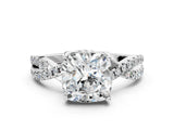 Silver 1.17 Carat D VS1 Round Solitaire Twist Pave Diamond Engagement Ring with Prong Setting