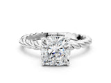 White gold Cushion Cut Solitaire Twisted Band with Four-Prong Setting_122