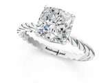 White gold Cushion Cut Solitaire Twisted Band with Four-Prong Setting_123