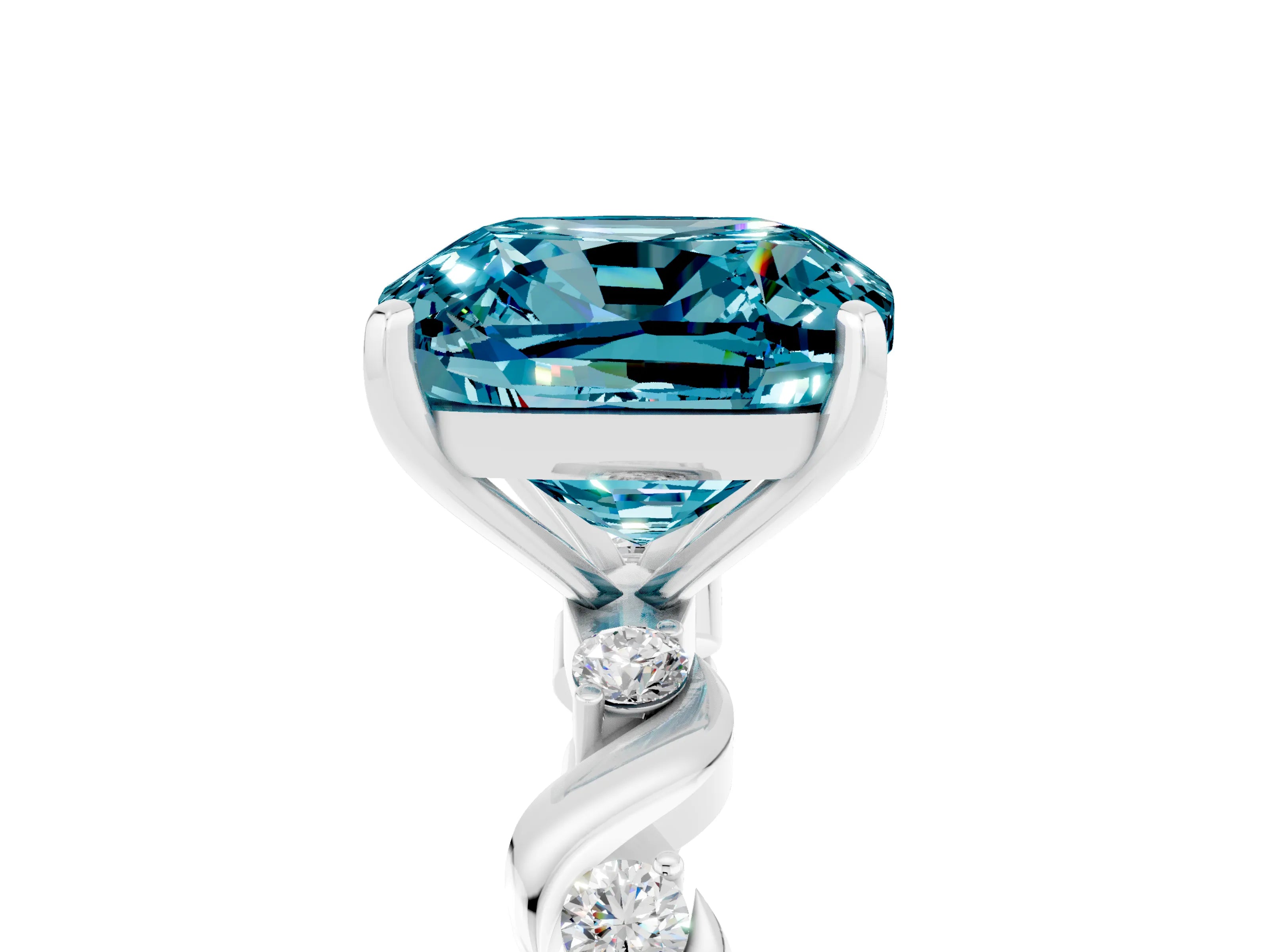 White gold Cushion Cut Solitaire Twisted Band with Prong Setting_11