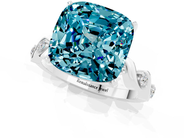 Platinum Cushion Cut Solitaire Twisted Band with Prong Setting