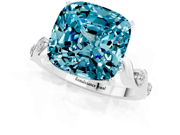Platinum Cushion Cut Solitaire Twisted Band with Prong Setting