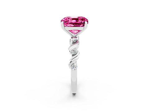 White gold Cushion Cut Solitaire Twisted Band with Prong Setting_2