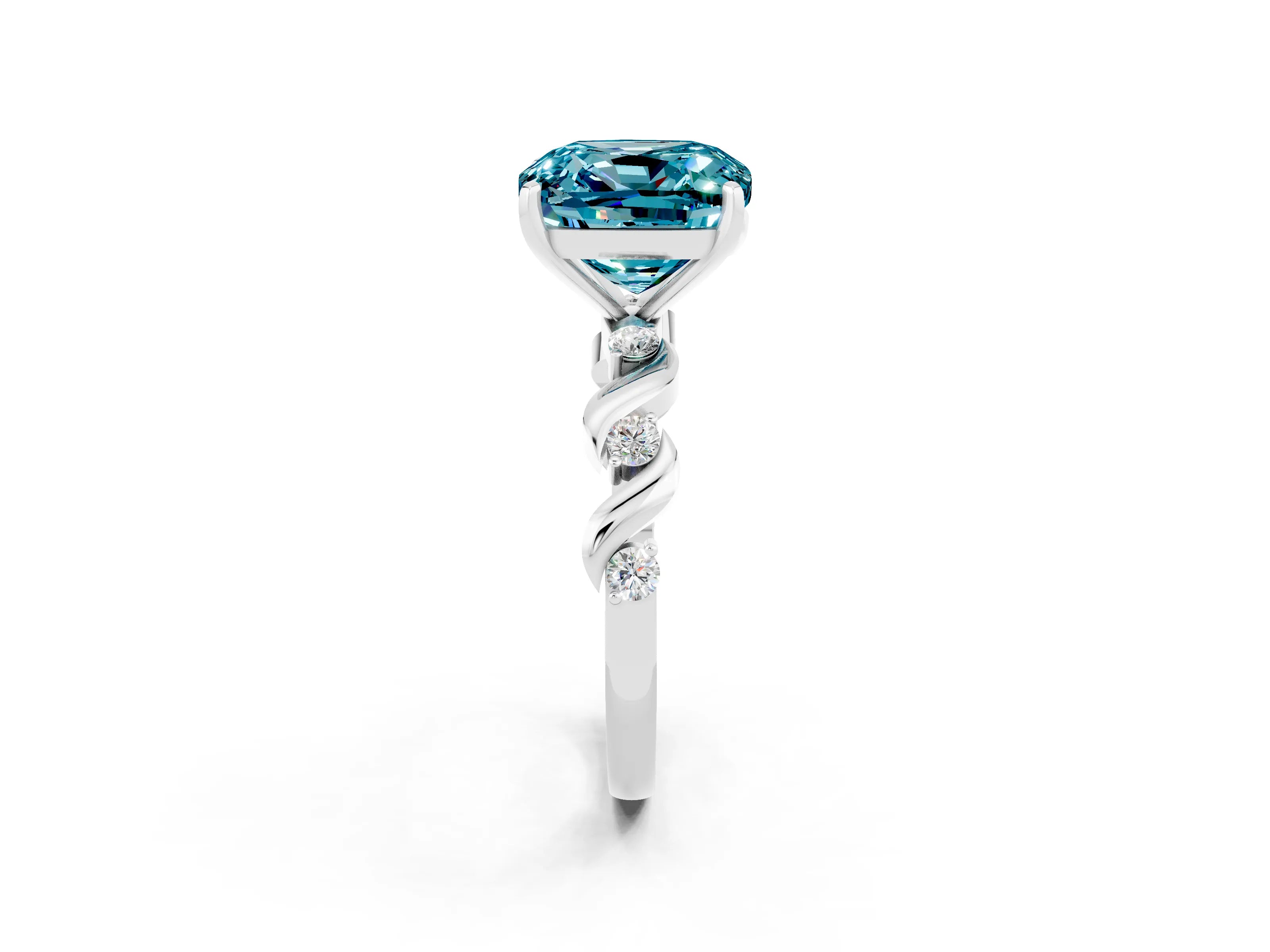 White gold Cushion Cut Solitaire Twisted Band with Prong Setting_8